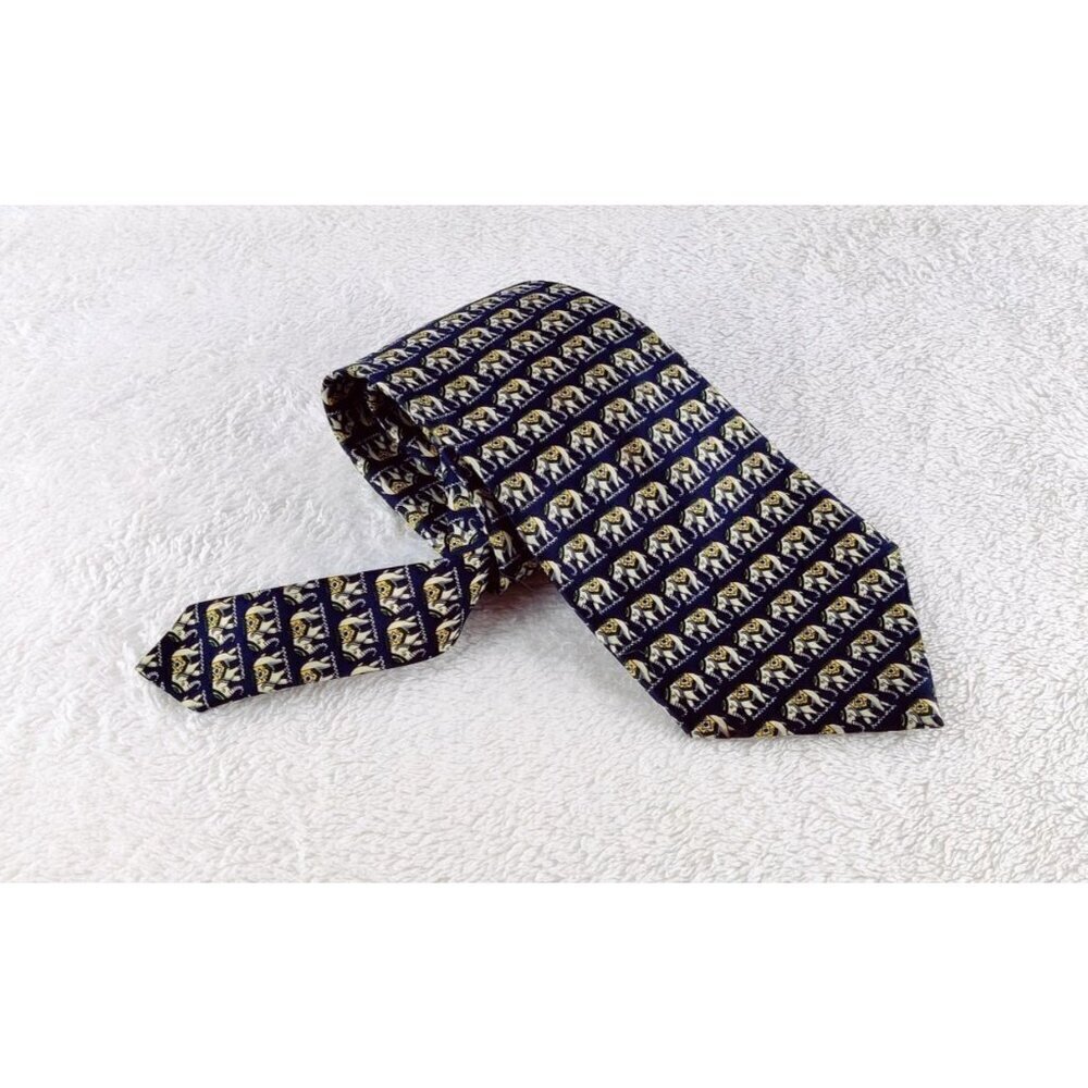 Mens Silk Tie Elephant Print Rene Chagal Vintagee 1990's Elegant Classic Necktie